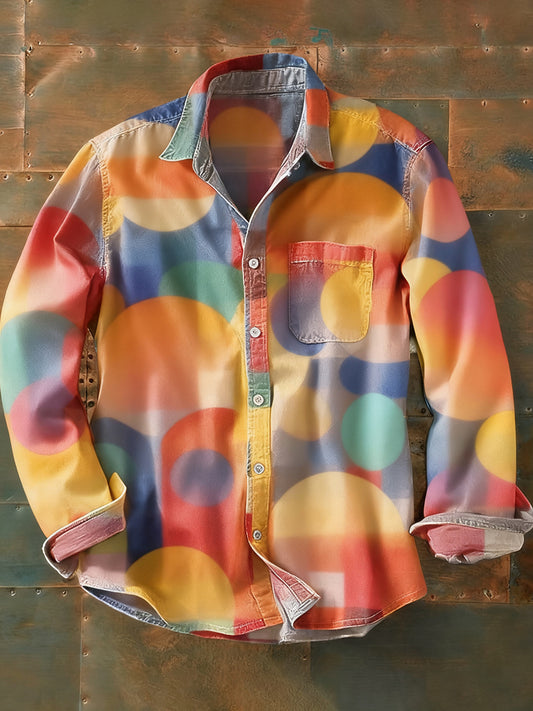 Męska koszulka z długim rękawem w stylu retro w stylu abstrakcyjnym