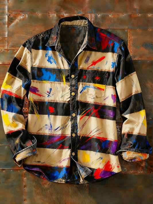 Męska koszulka z długim rękawem w stylu retro w stylu abstrakcyjnym