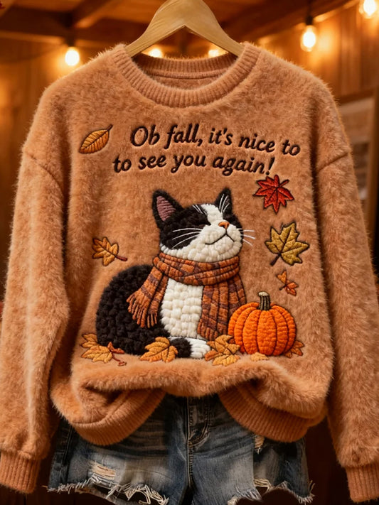 Damskie Retro Boże Narodzenie Animal Art Print Wygodny flanelowy sweter na co dzień