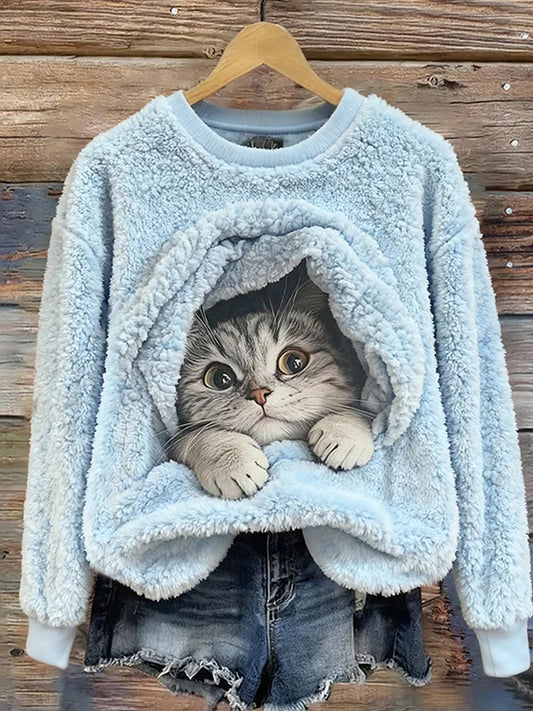 Damskie Retro Boże Narodzenie Animal Art Print Wygodny flanelowy sweter na co dzień