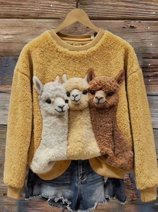 Damskie Retro Boże Narodzenie Animal Art Print Wygodny flanelowy sweter na co dzień