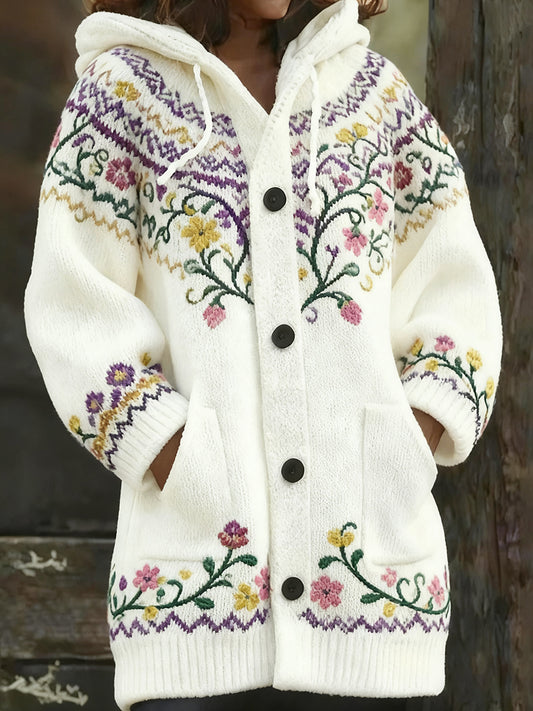 Damski retro świąteczny nadruk artystyczny Casual Midi z kapturem