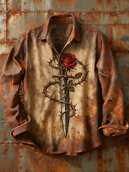 Męska koszulka z długim rękawem w stylu retro w stylu abstrakcyjnym