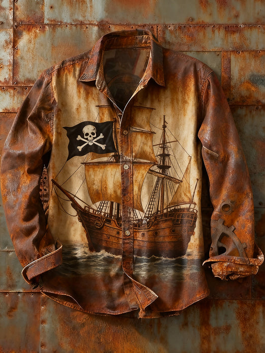 Męska koszulka z długim rękawem w stylu retro w stylu abstrakcyjnym