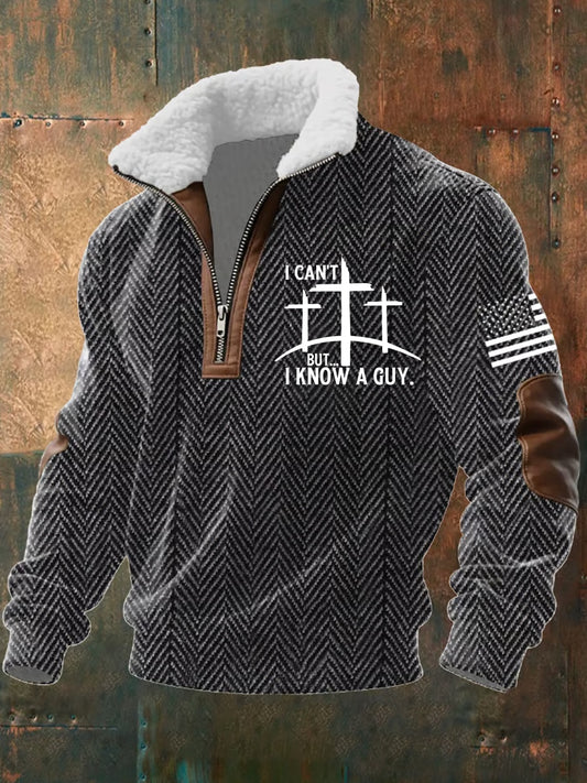 Męska artystyczna wiara retro casualowa gruba bluza z futrzanymi kołnierzykami