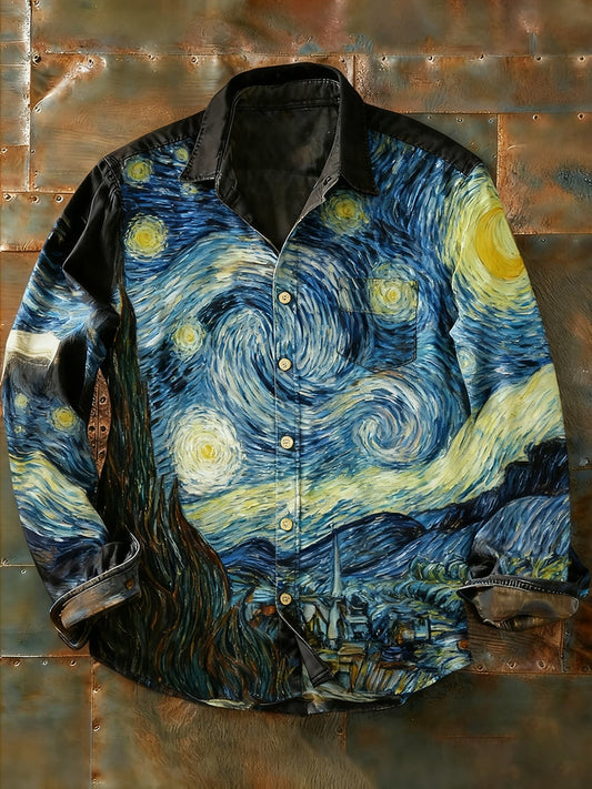 Męska koszulka z długim rękawem w stylu retro w stylu abstrakcyjnym