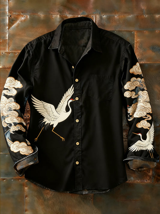 Męska koszulka z długim rękawem w stylu retro w stylu abstrakcyjnym