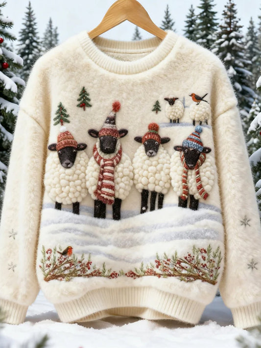 Damskie Retro Boże Narodzenie Animal Art Print Wygodna flanelowa bluza