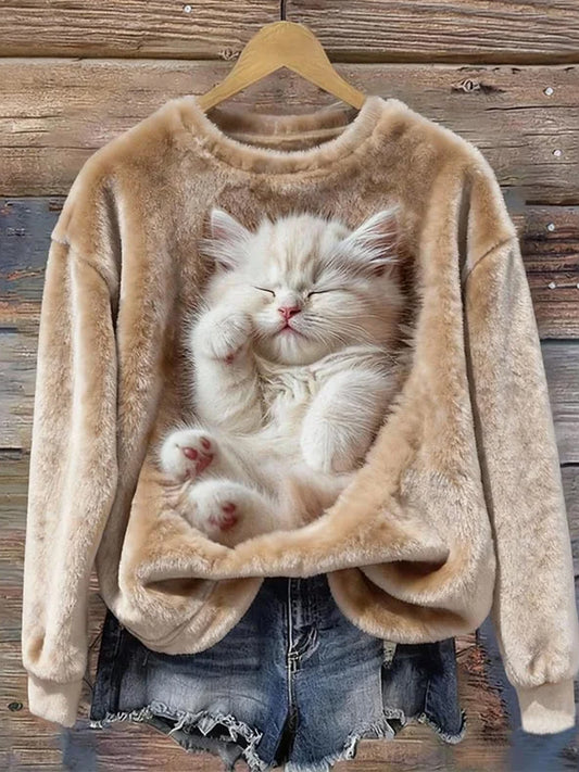 Damska wygodna flanelowa bluza z nadrukiem retro sztuki zwierząt