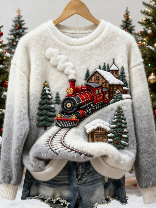 Damskie Retro Boże Narodzenie Animal Art Print Wygodna flanelowa bluza