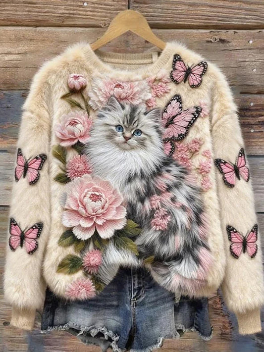 Damska wygodna flanelowa bluza z nadrukiem retro sztuki zwierząt