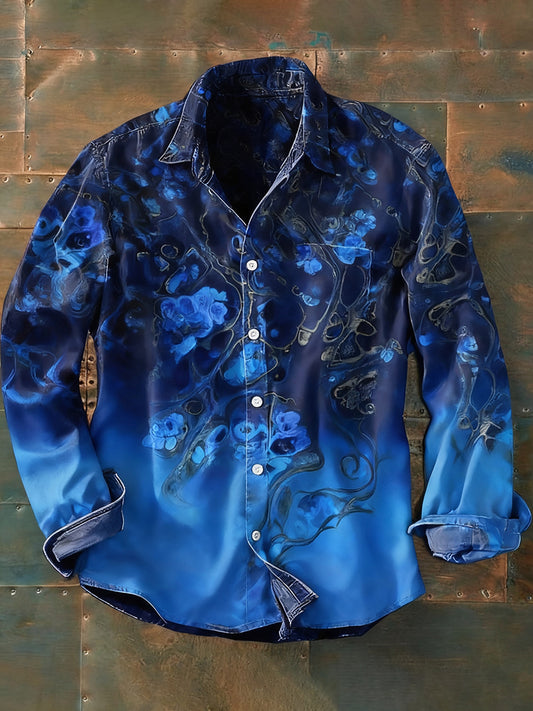 Męska koszulka z długim rękawem w stylu retro w stylu abstrakcyjnym