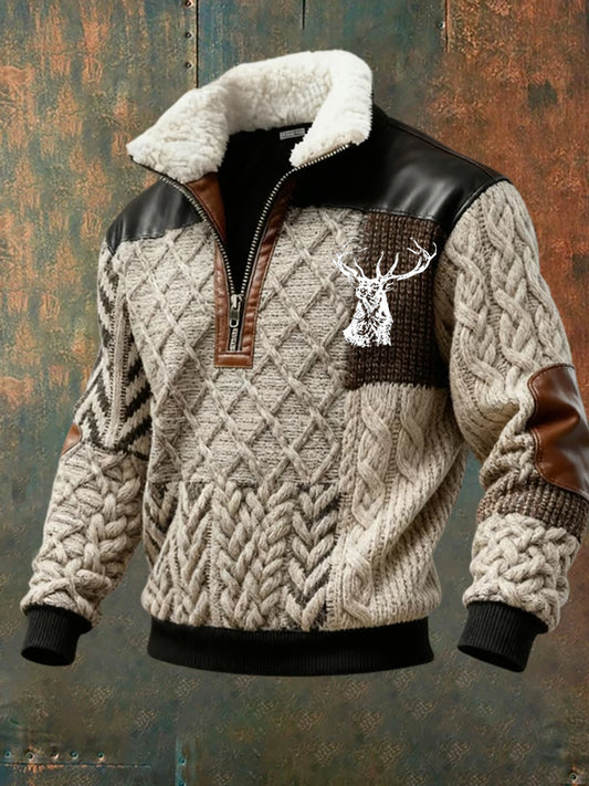 Męska koszulka z futrzaną bluzą w stylu retro z nadrukiem Western Art Print