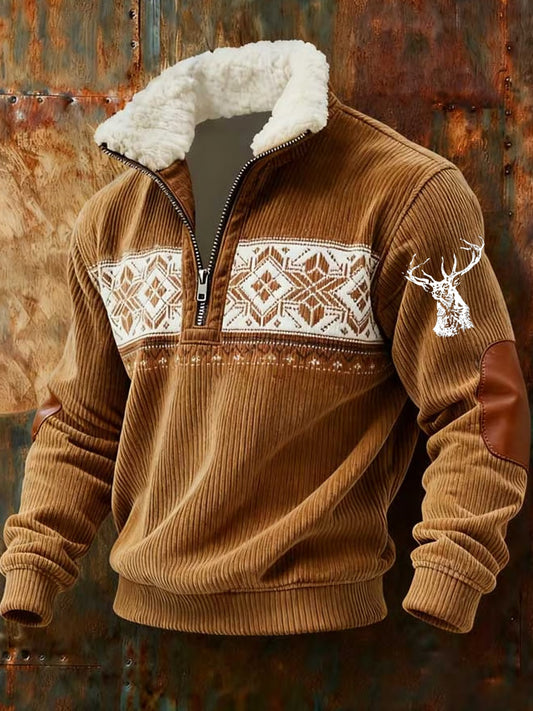 Męska koszulka z futrzaną bluzą w stylu retro z nadrukiem Western Art Print