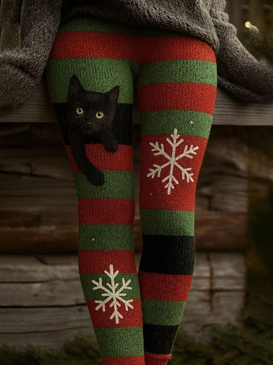 Damskie retro Boże Narodzenie Art Print Dorywczo ciepłe legginsy