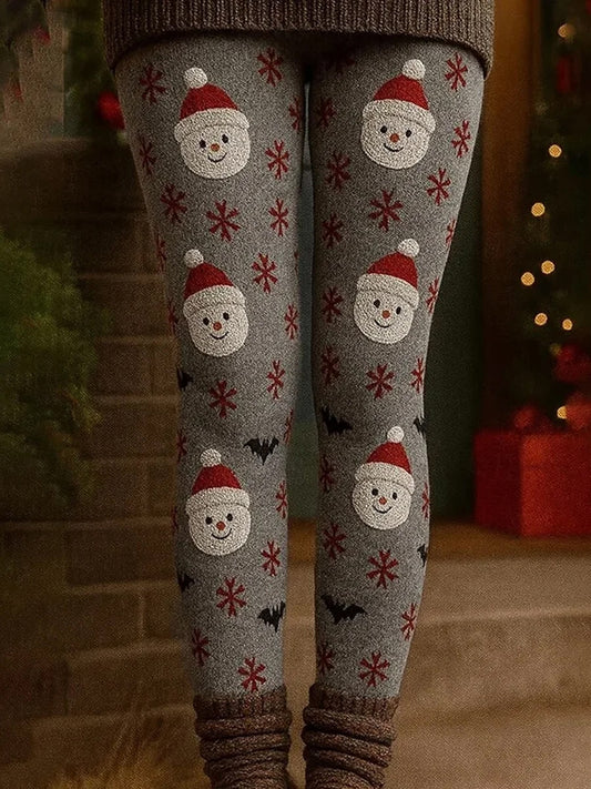 Damskie retro Boże Narodzenie Art Print Dorywczo ciepłe legginsy