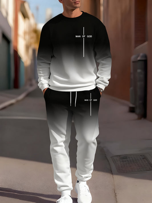 Męska bluza i spodnie Retro Faith Art Print Casual Crew Neck 2-częściowy zestaw